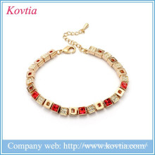 Best selling crystal bracelet korean girls gold chain bracelets square ruby gemstone inlay joint bracelet